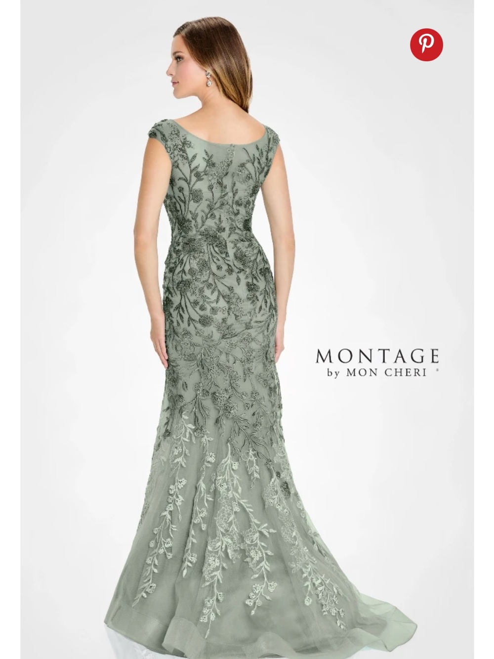 Montage by Mon Cheri Sage Embroidered V-Neck Maxi Gown. Mother of Bride - Picture 2 of 6